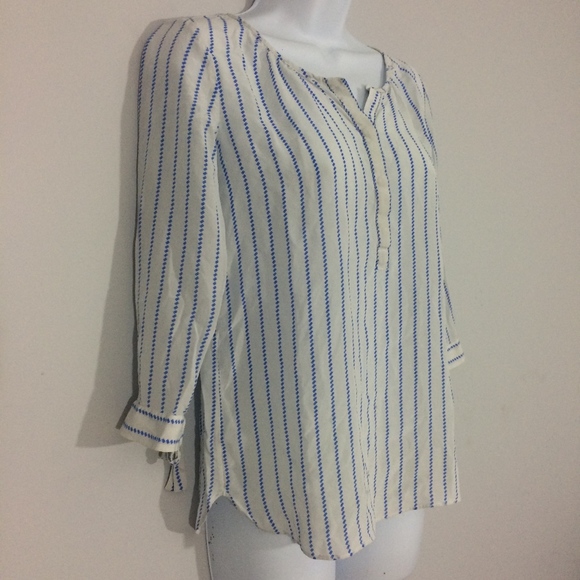 Massimo Dutti Womens Sz 2 White & Blue Boho Top - Picture 3 of 6